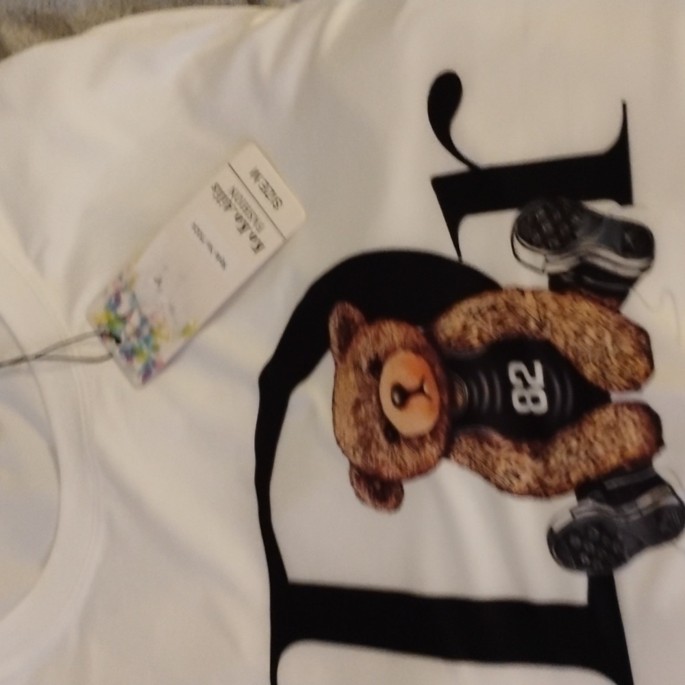 White Long Sleeve Shirt with Bear Graphic
